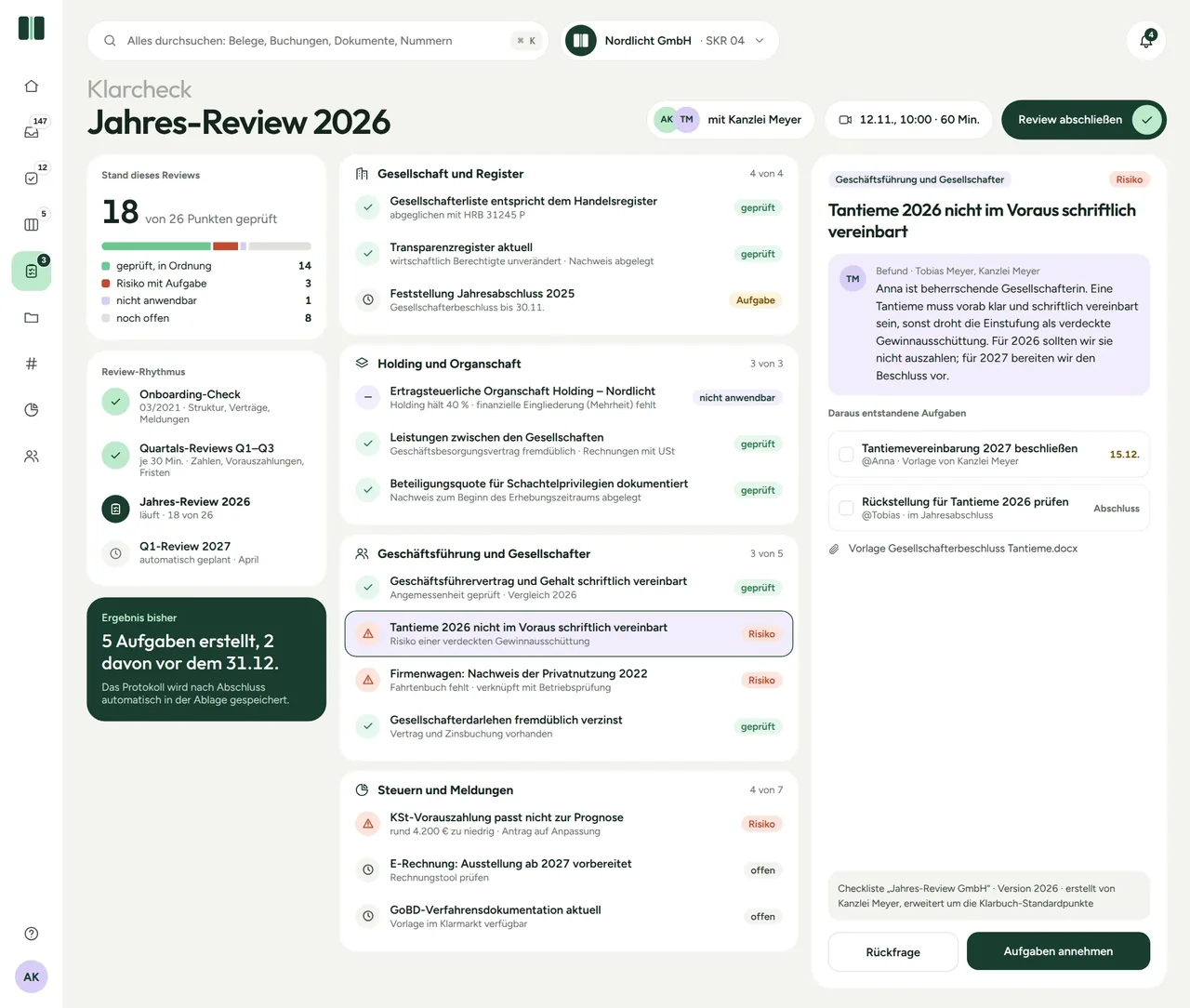 Jahres-Review mit der Kanzlei in Klarcheck
